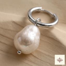 Silver Baroque Pearl Hoop Earrings thumbnail 2