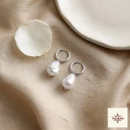Silver Baroque Pearl Hoop Earrings thumbnail 3