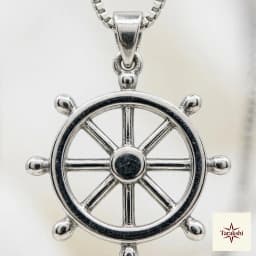Sterling Silver Ship Wheel Pendant Necklace thumbnail 2