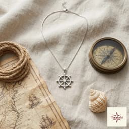 Sterling Silver Ship Wheel Pendant Necklace thumbnail 3