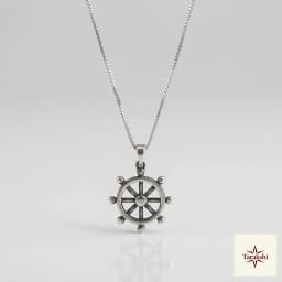 Sterling Silver Ship Wheel Pendant Necklace thumbnail 1