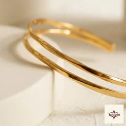 Twisted Double Band Gold Plated Silver Cuff Bracelet thumbnail 2