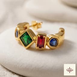 Vibrant Multi-Gemstone Gold-Plated Silver Hoop Earrings thumbnail 2