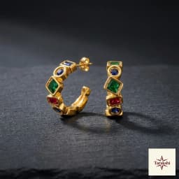Vibrant Multi-Gemstone Gold-Plated Silver Hoop Earrings thumbnail 1
