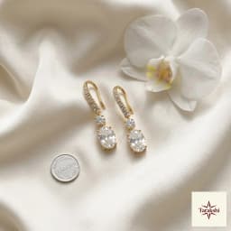 Dazzling Oval Drop Gold-Plated Silver Earrings thumbnail 3