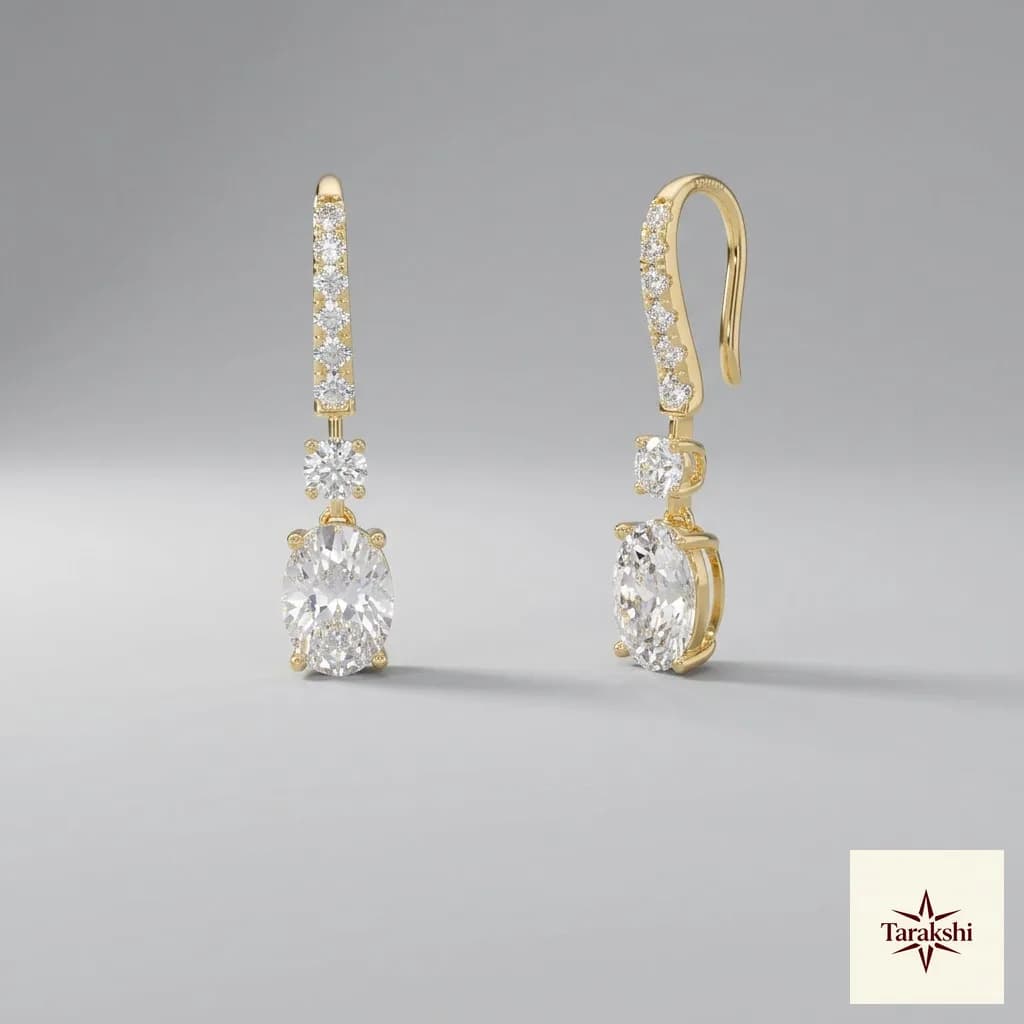 Dazzling Oval Drop Gold-Plated Silver Earrings
