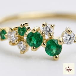 Emerald & CZ Cluster Gold Plated Silver Ring thumbnail 2