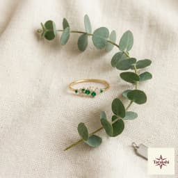 Emerald & CZ Cluster Gold Plated Silver Ring thumbnail 3