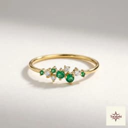 Emerald & CZ Cluster Gold Plated Silver Ring thumbnail 1