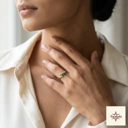 Emerald & CZ Cluster Gold Plated Silver Ring thumbnail 4