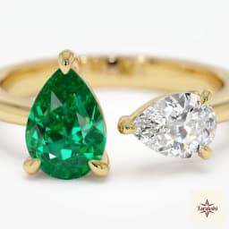 Emerald & CZ Pear Duo Gold Plated Silver Openable Ring thumbnail 2