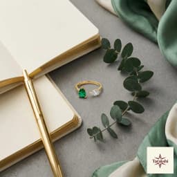 Emerald & CZ Pear Duo Gold Plated Silver Openable Ring thumbnail 3