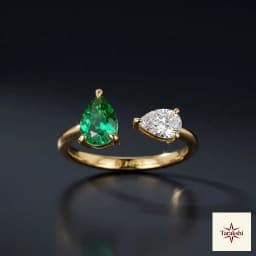 Emerald & CZ Pear Duo Gold Plated Silver Openable Ring thumbnail 1