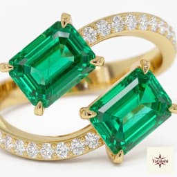 Twin Emerald & CZ Bypass Ring | Gold Plated Silver thumbnail 2