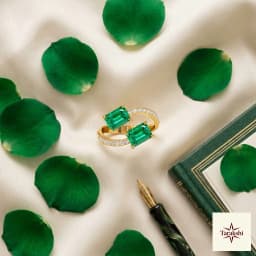 Twin Emerald & CZ Bypass Ring | Gold Plated Silver thumbnail 3