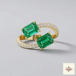 Twin Emerald & CZ Bypass Ring | Gold Plated Silver thumbnail 1