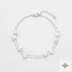 Delicate Double Chain Silver Pearl Bracelet thumbnail 1
