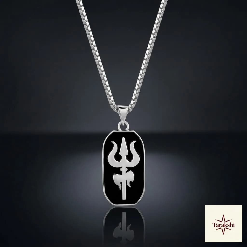 Divine Trishul Om 925 Sterling Silver Pendant image 1