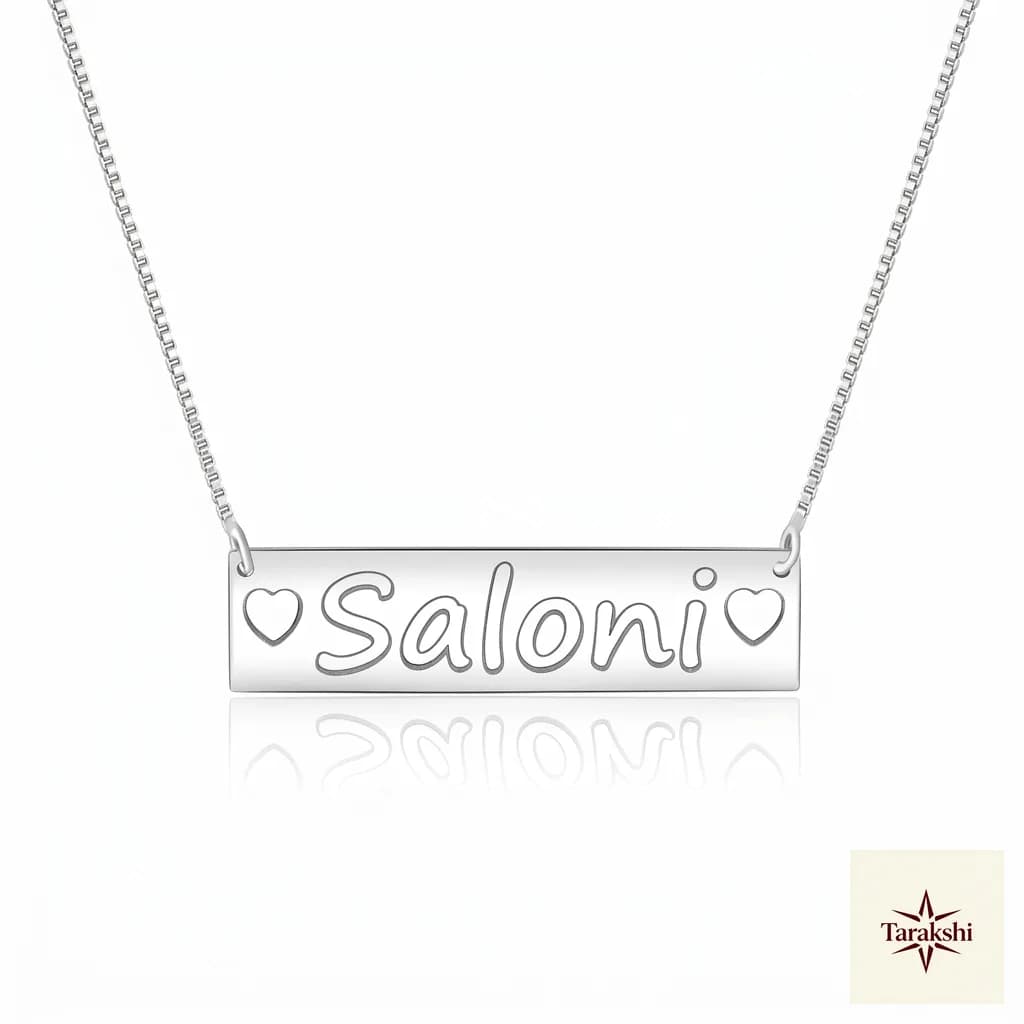 Personalized 'Saloni' Silver Nameplate Necklace with Hearts image 1