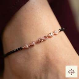 Rose Gold Plated Black Beaded Sterling Silver Anklet thumbnail 2