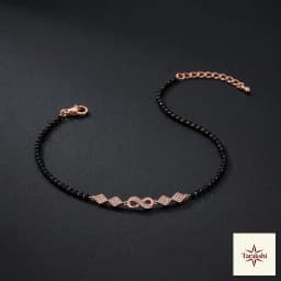 Rose Gold Plated Black Beaded Sterling Silver Anklet thumbnail 1