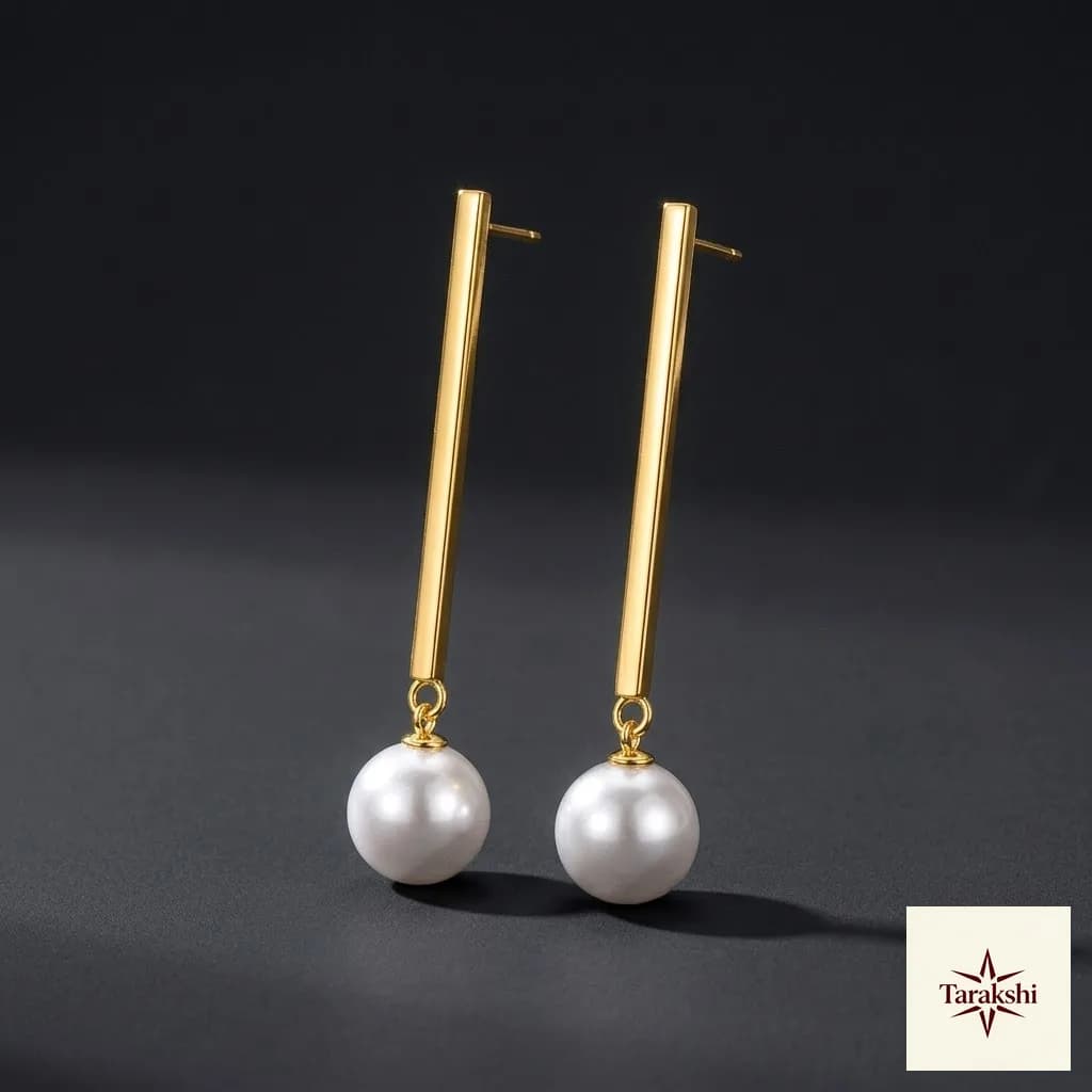 Sleek Pearl Bar Drop Earrings - Gold Plated Sterling Silver