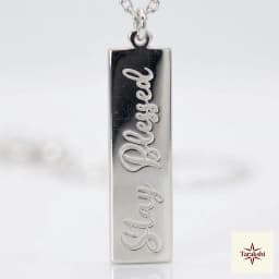 Stay Blessed Silver Bar Pendant Necklace thumbnail 2