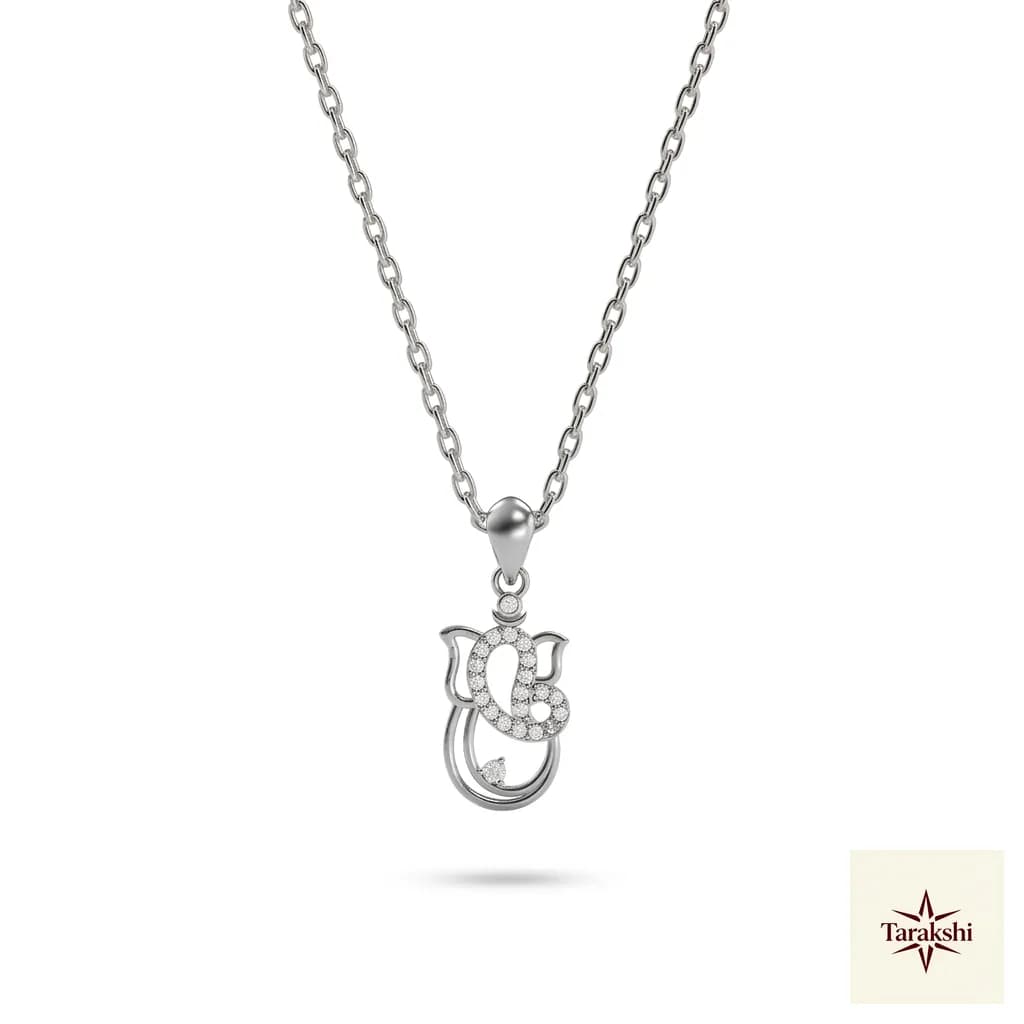 Tarakshi Divine Ganesha Silver Pendant Necklace with CZ image 1