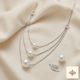 Triple Layered Pearl Sterling Silver Necklace thumbnail 3