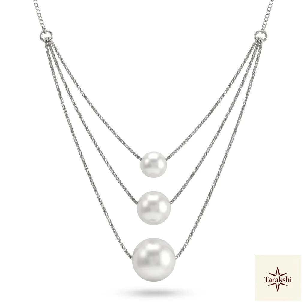 Triple Layered Pearl Sterling Silver Necklace image 1