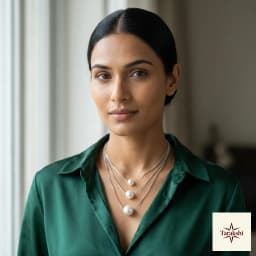 Triple Layered Pearl Sterling Silver Necklace thumbnail 4