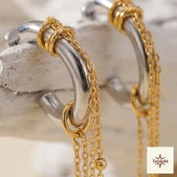 Two-Tone Chain Dangle Hoop Earrings thumbnail 2