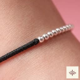A Pair of Minimalist Silver Bead Black Thread Anklets thumbnail 2