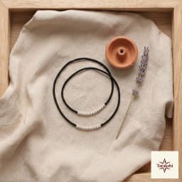 A Pair of Minimalist Silver Bead Black Thread Anklets thumbnail 3