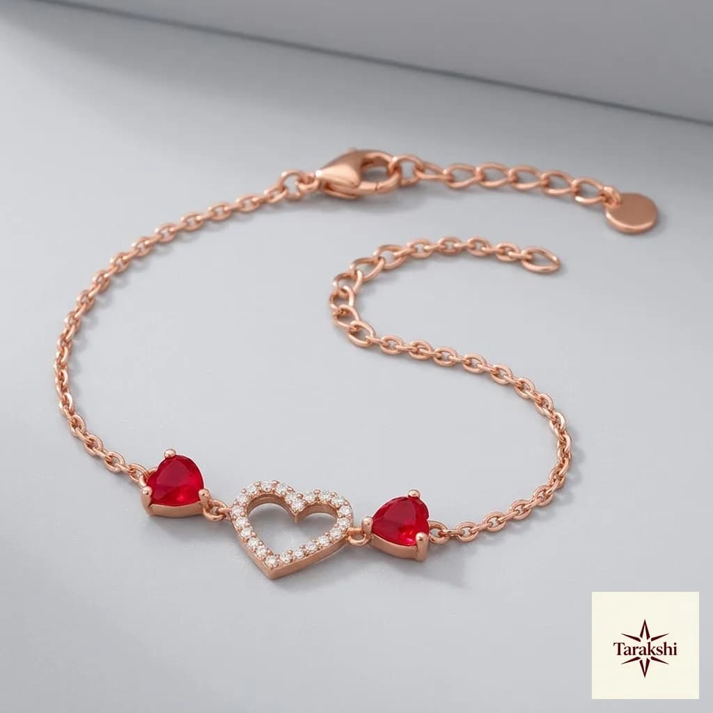 Charming Heart Trio Rose Gold Plated Silver Bracelet image 1