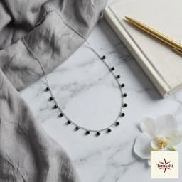 Dainty Black Spinel Silver Beaded Choker Necklace thumbnail 3