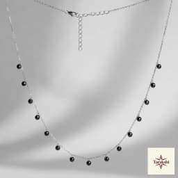 Dainty Black Spinel Silver Beaded Choker Necklace thumbnail 1