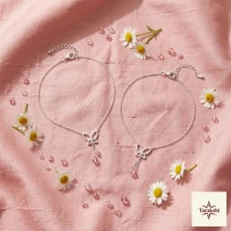 Delicate Butterfly Silver Anklets with Pink Gemstones thumbnail 3