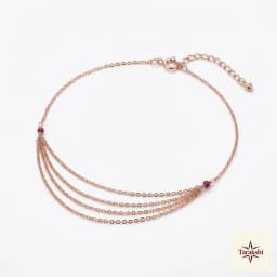 Delicate Multi-Strand Ruby Rose Gold Plated Silver Anklet thumbnail 1