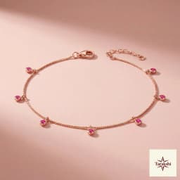 Delicate Rose Gold Plated Silver Anklet with Ruby Charms thumbnail 1