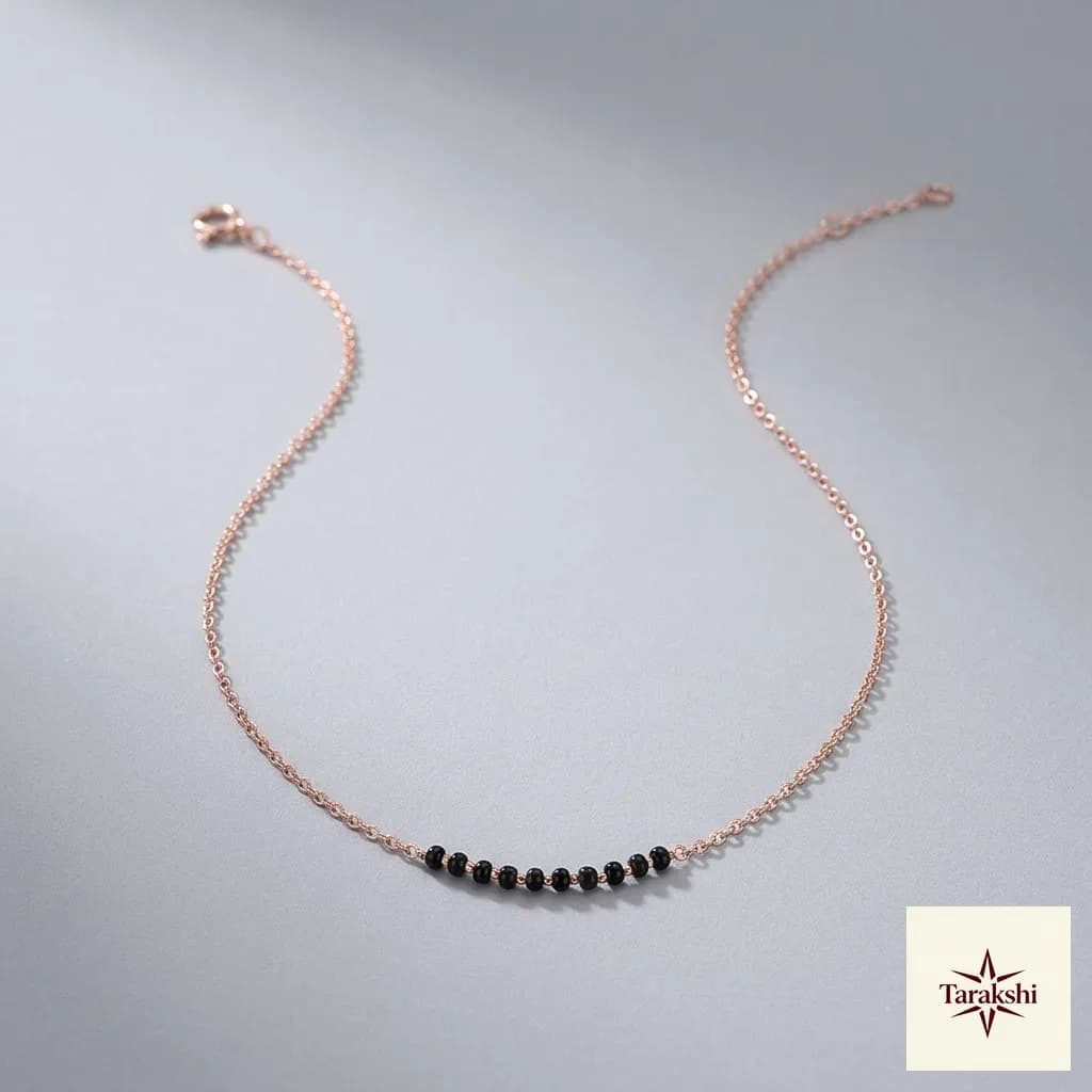 Delicate Rose Gold Plated Silver Black Beaded Chain
