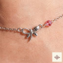 Delicate Silver Bow Anklet with Pink Crystals thumbnail 2