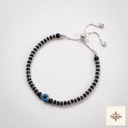 Evil Eye Black Beaded Sterling Silver Adjustable Bracelet thumbnail 1