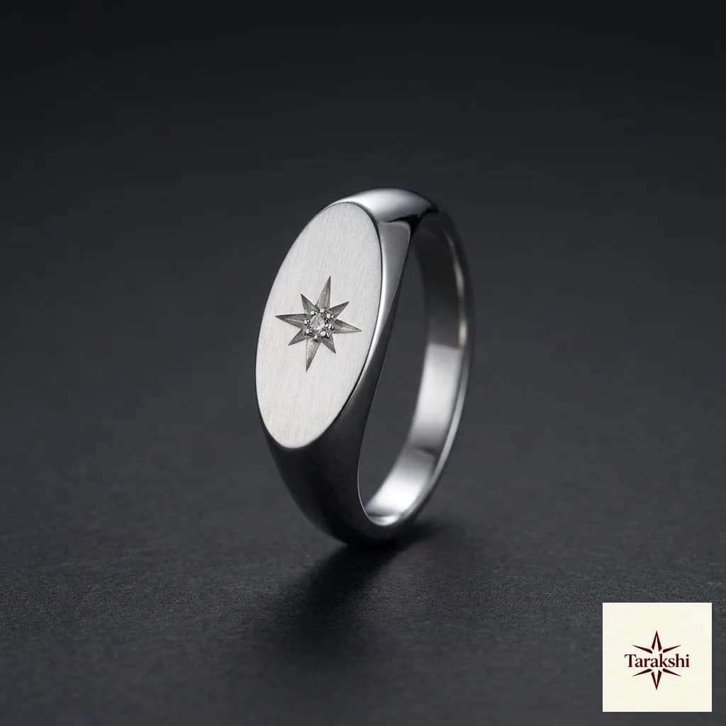 Men's Celestial Star Silver Signet Ring Adjustable 