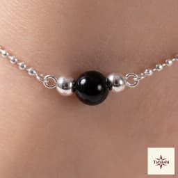 Minimalist Black Onyx Sterling Silver Anklet thumbnail 2