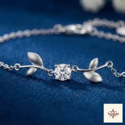 Nature-Inspired Zirconia Silver Leaf Bracelet thumbnail 2