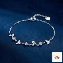 Nature-Inspired Zirconia Silver Leaf Bracelet thumbnail 1
