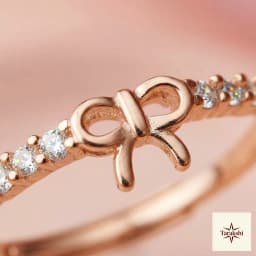 Rose Gold Bow & Sparkle Adjustable Silver Ring thumbnail 2