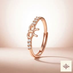 Rose Gold Bow & Sparkle Adjustable Silver Ring thumbnail 1