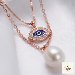 Rose Gold Plated Layered Evil Eye & Pearl Necklace thumbnail 2
